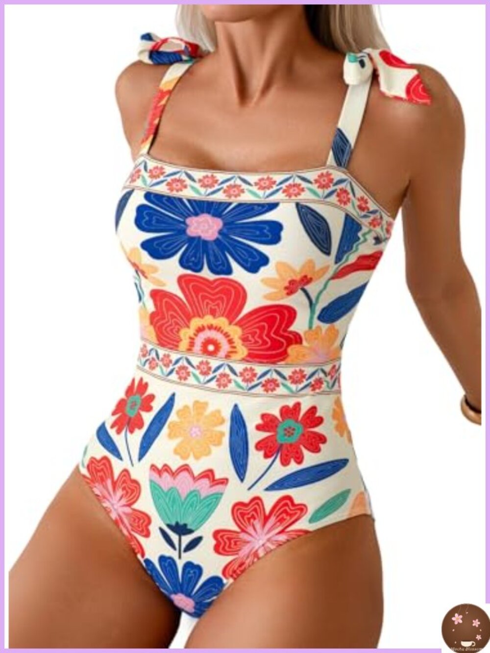 One Piece Swimsuit Women Tummy Control Tie Knot Square Neck Padded Push Up